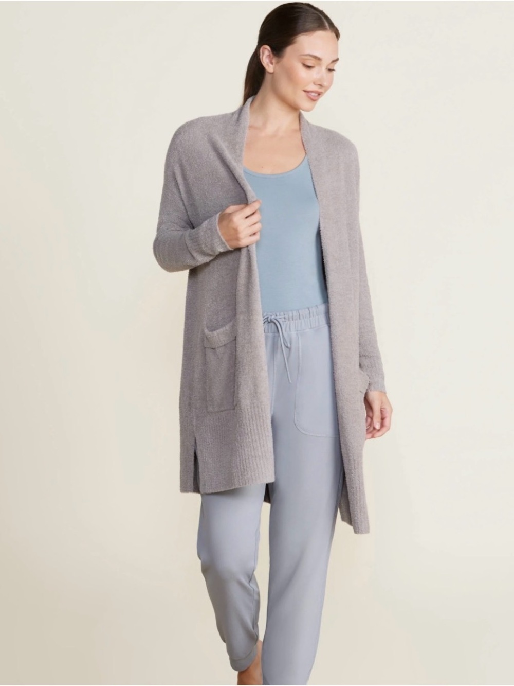Barefoot Dreams Light Gray Open-Front Long Cardigan